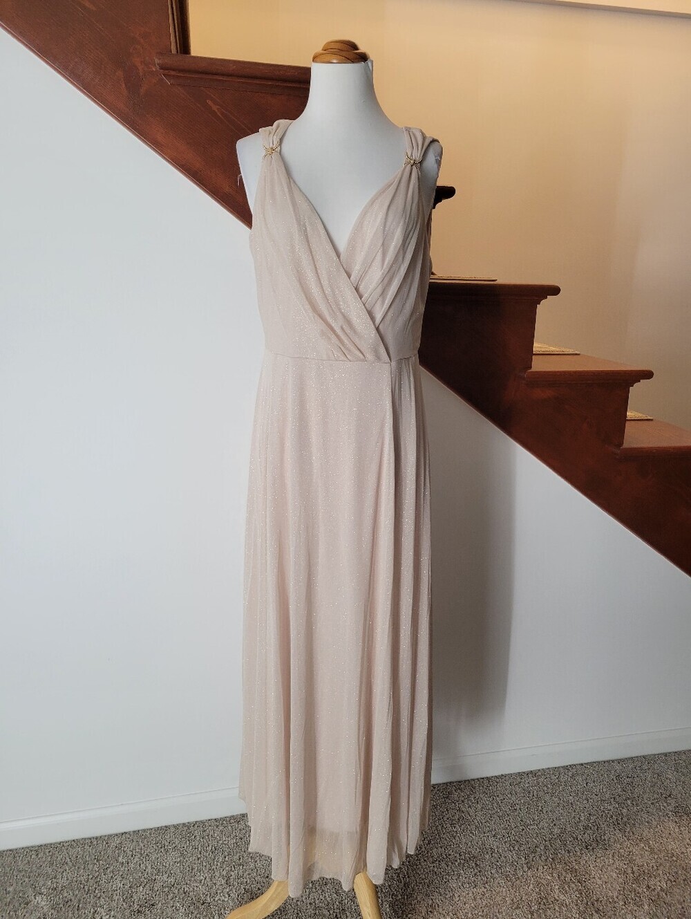Sleeveless V-Neck Shimmer Maxi Dress in Light Blush